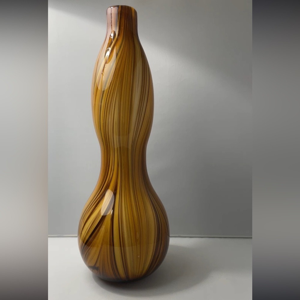 Tozai‎ Art Glass Cased Glass Vase 12.5" Brown Amber Orange